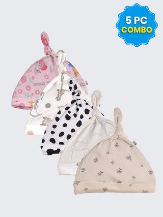 5 Pc Combo Baby & Kids Knot Caps 0-3 Months