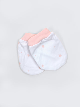 Baby Cap, Mittens & Booties Set – Pink Star Print - Kidulan