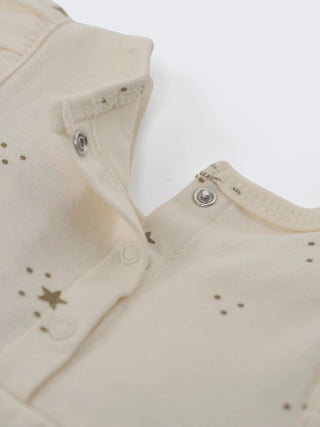 Baby Girls Star Print Cream Ruffle Sleeve Romper - Kidulan