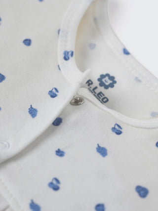 Baby Girls White & Blue Printed Cotton Frock - Kidulan