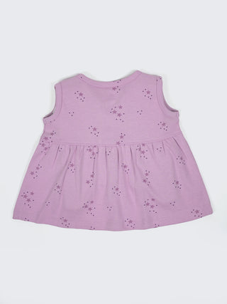 Baby Girls Purple Star Print Cotton Frock - Kidulan