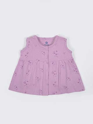 Baby Girls Purple Star Print Cotton Frock - Kidulan