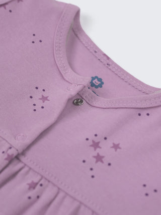 Baby Girls Purple Star Print Cotton Frock - Kidulan