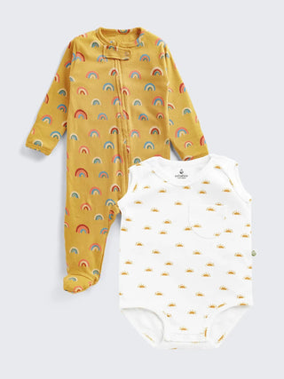 Rainbow Picnic Baby Sleepsuit & Sunny Bodysuit Combo – 2 Pc Set - Kidulan