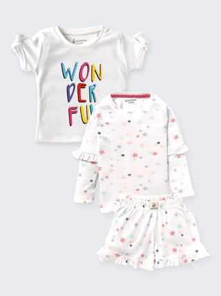 Baby Girl Wonderful Graphic Tee & Star Print Skirt Set Combo - Kidulan