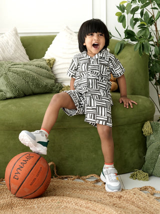 Monochrome Grid Cotton boys Co - ord Set - Kidulan