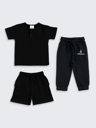 Black Squad Combo Set for Boys – Tee, Shorts & Joggers - Kidulan