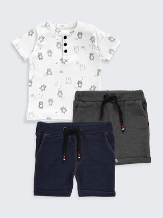 Henley Tee & Denim - Look Shorts Combo for Boys – 3 - Piece Set - Kidulan
