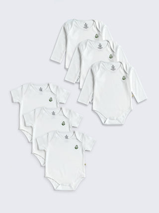 6 - Piece Essential White Bodysuit Combo – Long & Short Sleeves - Kidulan
