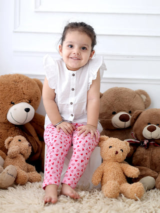 Ruffle Top & Heart Legging Set – Pink - Kidulan