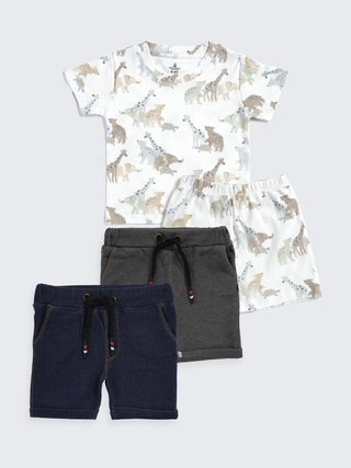 Wild Safari Tee & Shorts Combo – 3 - Piece Summer Set for Boys - Kidulan