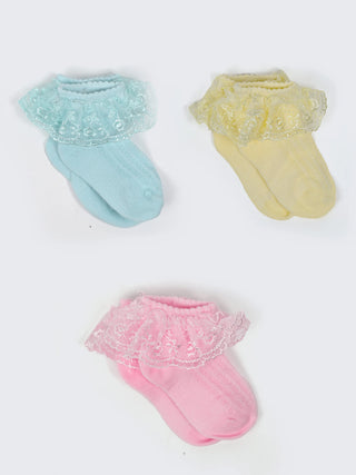 Baby Girls Lace Frill Socks - Pack of 3 - Kidulan