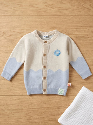 Baby Knit Cardigan – Cream & Blue - Kidulan