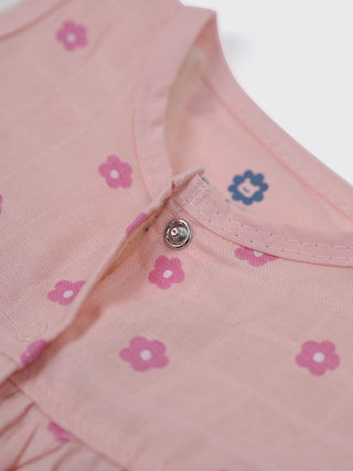 Baby Girls Pink Floral Cotton Frock - Kidulan