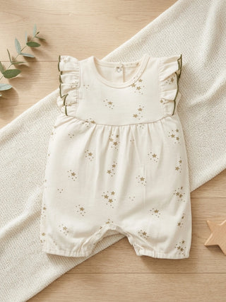 Baby Girls Star Print Cream Ruffle Sleeve Romper - Kidulan