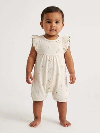 Baby Girls Star Print Cream Ruffle Sleeve Romper - Kidulan