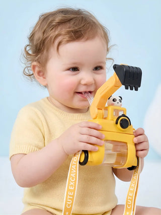 Kids Excavator Straw Cup 500ml – Insulated Construction Truck Water Bottle with Straw & Carry Strap - Kidulan