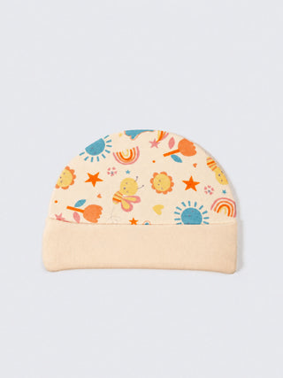 Newborn Cap, Mittens & Booties Set – Cream Print - Kidulan