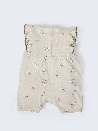 Baby Girls Star Print Cream Ruffle Sleeve Romper - Kidulan