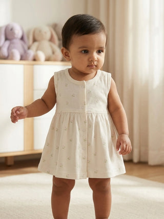 Baby Girls Floral Cream Cotton Frock - Kidulan