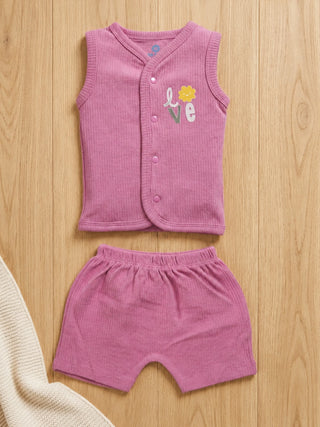 Baby Sleeveless Ribbed Cotton Jabla & Shorts Set - Kidulan