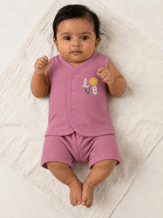 Baby Sleeveless Ribbed Cotton Jabla & Shorts Set - Kidulan