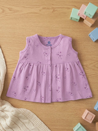 Baby Girls Purple Star Print Cotton Frock - Kidulan