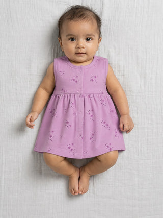 Baby Girls Purple Star Print Cotton Frock - Kidulan