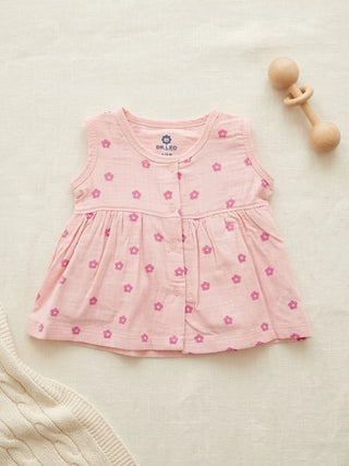Baby Girls Pink Floral Cotton Frock - Kidulan