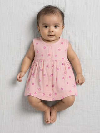 Baby Girls Pink Floral Cotton Frock - Kidulan