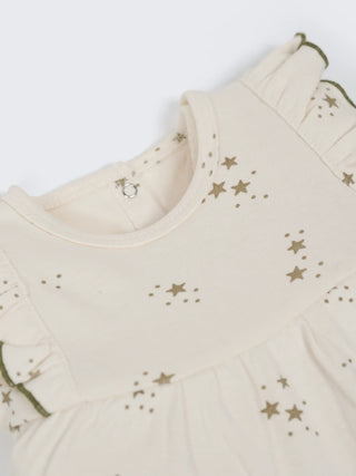 Baby Girls Star Print Cream Ruffle Sleeve Romper - Kidulan