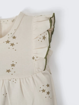Baby Girls Star Print Cream Ruffle Sleeve Romper - Kidulan
