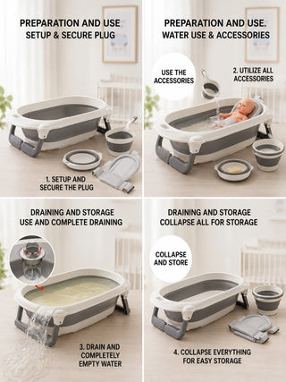4-in-1 Foldable Baby Bath Tub Set with Bath Seat - Kidulan