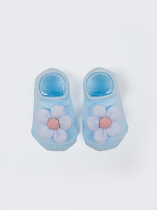Baby Turban Cap & Booties Set - White With Sky Blue - Kidulan