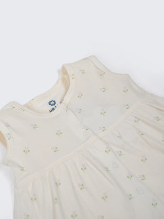 Baby Girls Floral Cream Cotton Frock - Kidulan