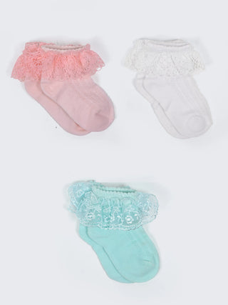 Baby Girls Lace Frill Ankle Socks - Pack of 3 - Kidulan