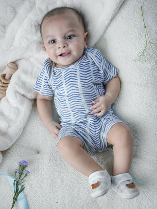 Ocean Waves Print Bodysuit & Shorts Summer Set for Baby - Kidulan