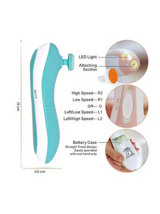 Electric Baby Nail Trimmer – 6 Grinding Heads with LED Light - Kidulan