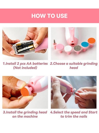 Electric Pink Baby Nail Trimmer – 6 Grinding Heads with LED Light - Kidulan
