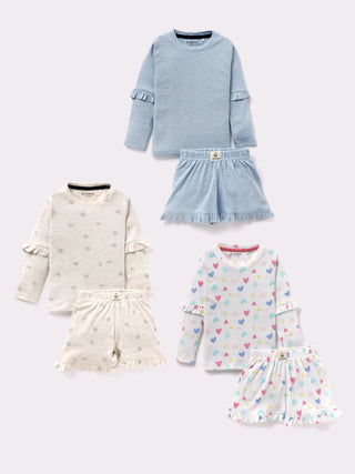 Full sleeve white, pink & cream frill set for baby girl - Kidulan