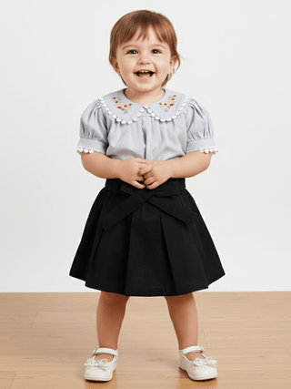 Floral Embroidered Top & Skirt Set for Baby Girls - Kidulan