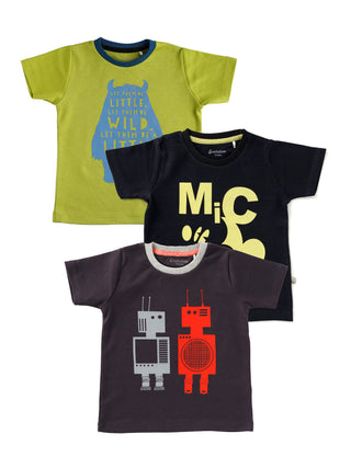 Half sleeve Light Green, Green & Black graphic t-shirt for baby - Kidulan