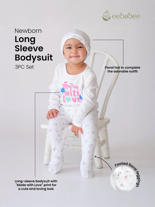 Newborn 'Made with Love' 3-Piece Long Sleeve Bodysuit Set