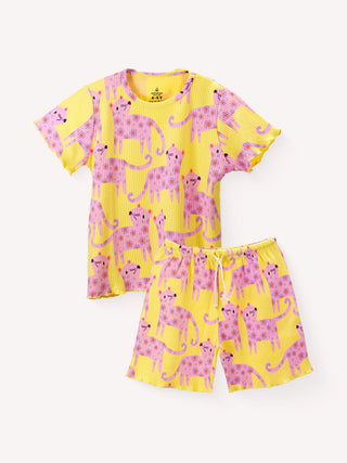 Playful Pink Cat Summer co-ord sets for girls - Kidulan