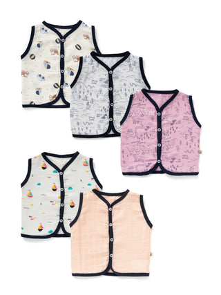 Sleeveless Pink, Blue & Green Jabla set combo for baby - Kidulan