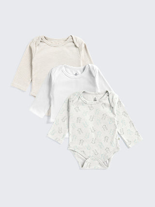 Baby Unisex Long Sleeve Bodysuits Pack of 3 - Newborn Essential - Kidulan