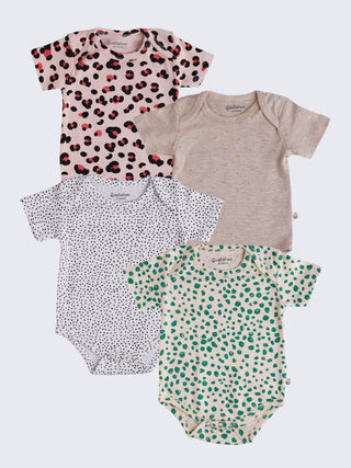 4 Pc Short Sleeve Baby Girl Bodysuit Set Everyday Essentials - Kidulan