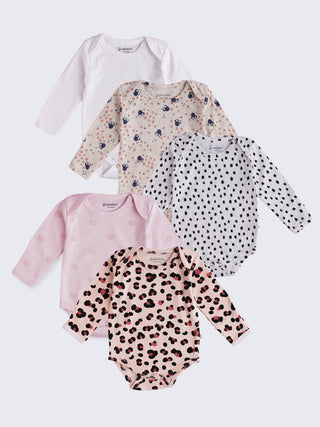 5 Pc Long Sleeve Baby Girl Bodysuit Set - Kidulan