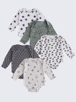 5 Pc Baby Long Sleeve Bodysuits Everyday Friendly Bundle - Kidulan