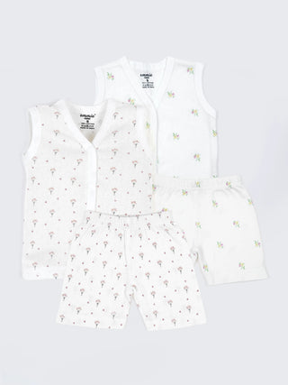 Baby Cotton Jabla & Shorts Set – Tiny Floral Print Sleeveless Baby Wear Combo (2 Sets) - Kidulan